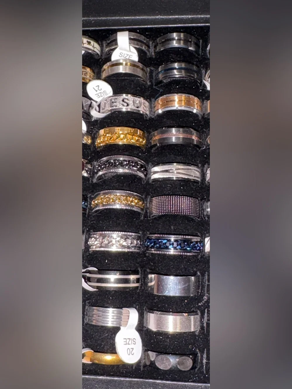 Assorted Men's Fashion Rings - Mixed Metal and Gemstone Styles 8 per Ring